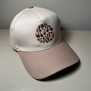 Jesus Saves Embroidered Hat Ash Mocha / Cream Adjustable NWT